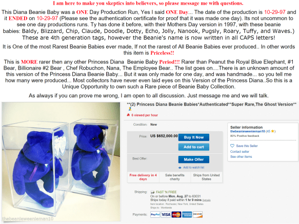 2 princess diana beanie baby